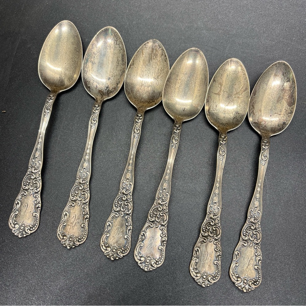 Antique Marsh & Hoffman Sterling Silver Spoons H Monogram Set Of 6 Ornate ￼